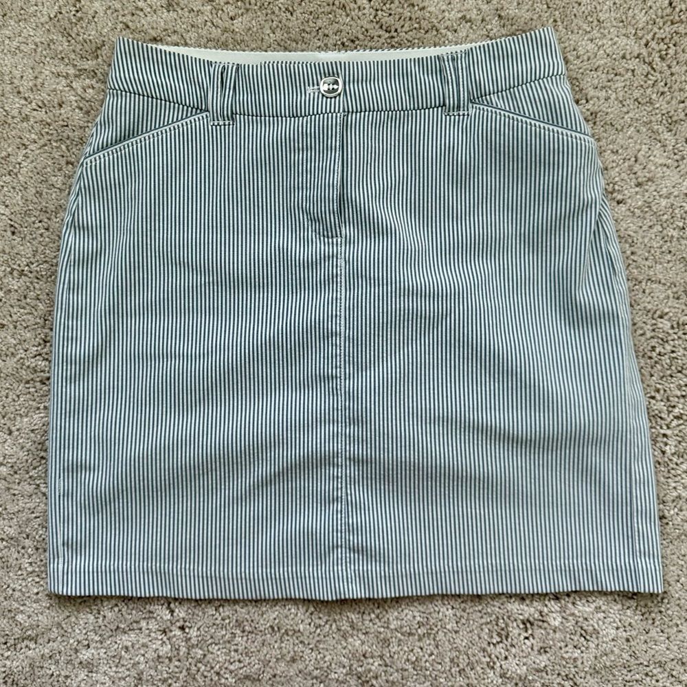 Charter Club Mini Skirt, Blue White Striped, Rear Split, 4